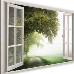 Tableau déco, Fenêtre vue Forêt verte 90x60 cm