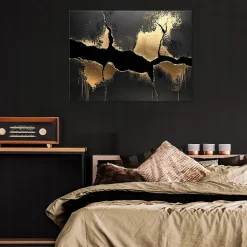 Tableau Déco Or Noir Marbre Moderne 100x70 cm XXL Tableau Décoration Murale Impression sur Toile pour salon chambre cuisine