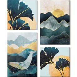 Tableau décoratif sur toile Wallfluent Vues de montagnes abstraites 4 pcs