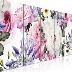 Tableau Fleurs Rose Composition (5 Parts) Narrow Colourful 200x80 cm