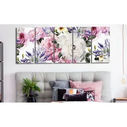 Tableau Fleurs Rose Composition (5 Parts) Narrow Colourful 200x80 cm