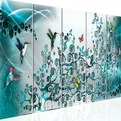 Tableau Hummingbirds Dance 5 Pièces Turquoise Narrow 225x90 cm
