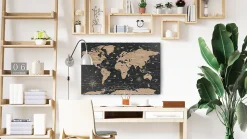 Tableau Magnétique en Métal Motif Carte du Monde Noir Vintage 90x60cm, MetalBoards pour tout type d'Aimants