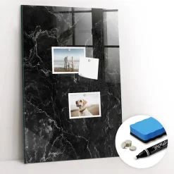 Tableau Magnétique Mural Wallfluent 40x60 cm Marbre foncé Marqueur blanc Panneau Mémo Décoratif