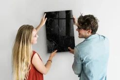 Tableau Magnétique Mural Wallfluent 40x60 cm Marbre foncé Marqueur blanc Panneau Mémo Décoratif