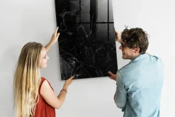 Tableau Magnétique Mural Wallfluent 70x100 cm Marbre foncé Marqueur blanc Panneau Mémo Décoratif