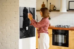 Tableau Magnétique Mural Wallfluent 70x100 cm Marbre foncé Marqueur blanc Panneau Mémo Décoratif