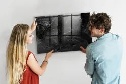 Tableau Magnétique Mural Wallfluent 90x60 cm Marbre noir Marqueur blanc Panneau Mémo Décoratif