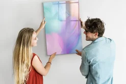 Tableau Magnétique Mural Wallfluent 60x90 cm Plumes pastel Marqueur noir Panneau Mémo Décoratif