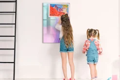 Tableau Magnétique Mural Wallfluent 60x90 cm Plumes pastel Marqueur noir Panneau Mémo Décoratif