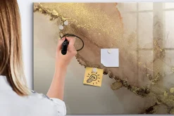 Tableau Magnétique Mural Wallfluent 100x70 cm Marbre doré Marqueur noir Idéal Bureau Et Maison