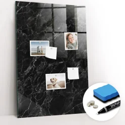 Tableau Magnétique Mural Wallfluent 60x90 cm Marbre foncé Marqueur blanc Idéal Bureau Et Maison