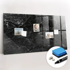 Tableau Magnétique Mural Wallfluent 120x60 cm Marbre noir Marqueur blanc Panneau Mémo Décoratif
