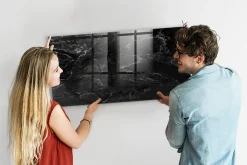 Tableau Magnétique Mural Wallfluent 120x60 cm Marbre noir Marqueur blanc Panneau Mémo Décoratif
