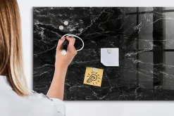 Tableau Magnétique Mural Wallfluent 120x60 cm Marbre noir Marqueur blanc Panneau Mémo Décoratif