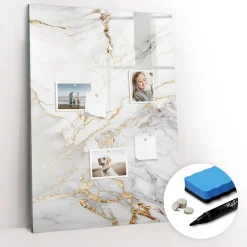 Tableau Magnétique Mural Wallfluent 70x100 cm Marbre décoratif Marqueur noir Idéal Bureau Et Maison