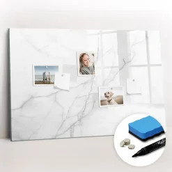 Tableau Magnétique Mural Wallfluent 90x60 cm Marbre décoratif Marqueur noir Idéal Bureau Et Maison