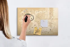 Tableau Magnétique Wallfluent 60x40 cm Carte du monde ancienne Marqueur noir En Verre De Planification