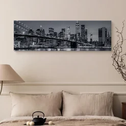 Tableau Panorama New York la Nuit 3D 145cm x 45cm - Parfait pour décorer votre salon, chambre ou bureau avec un design unique et