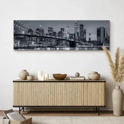 Tableau Panorama New York la Nuit 3D 145cm x 45cm - Parfait pour décorer votre salon, chambre ou bureau avec un design unique et