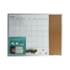 Tableau semainier effaçable magnétique et liège l.40 x H.51 cm + 5 marqueurs + 20 punaises + 2 aimants