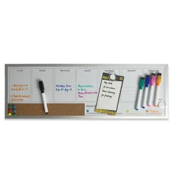 Tableau semainier effaçable magnétique et liège l.56 x H.19 cm + 5 marqueurs + 20 punaises + 2 aimants