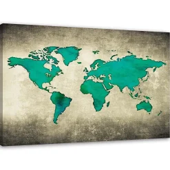 Tableau sur toile, Carte du Monde Verte 90x60 cm