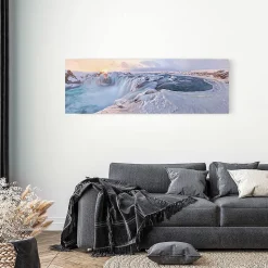 Tableau sur toile cascade et neige 45x135 cm Fabriqué en France