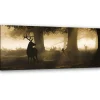 Tableau sur toile, Cerfs dans la forêt Brouillard Marron 90x30 cm