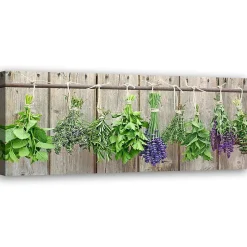 Tableau sur toile, Cuisine herbes aromatiques épices 120x40 cm