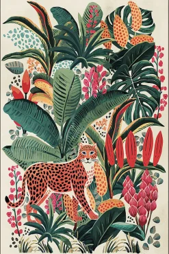 Tableau sur toile encadré jungle ethnique multicouleurs l.60 x H.90 cm Dada Art