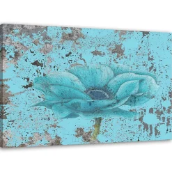 Tableau sur toile, Fleur vintage bleu 100x70 cm