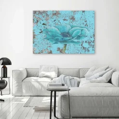 Tableau sur toile, Fleur vintage bleu 100x70 cm