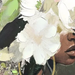 Tableau sur toile peint à la main motifs fleurs blanches l.63 x H.93 cm Dada Art
