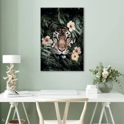 Tableau sur toile tigre dans les fleurs l.60 x H.90 cm Dada Art