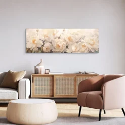 Tableau sur toile XXL peint à la main motifs fleurs l.150 x H.50 cm Dada Art