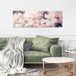 Tableau sur toile XXL peint à la main motifs fleurs roses l.150 x H.50 cm Dada Art