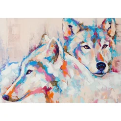 Tableau sur verre synthétique peinture de loups 80x120 cm Fabriqué en France