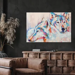 Tableau sur verre synthétique peinture de loups 80x120 cm Fabriqué en France
