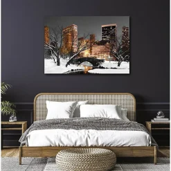 Tableau toile en kit CENTRAL PARK SOUS LA NEIGE 140 x 95 cm - Toile textile sans PVC, Made in France par Scenolia