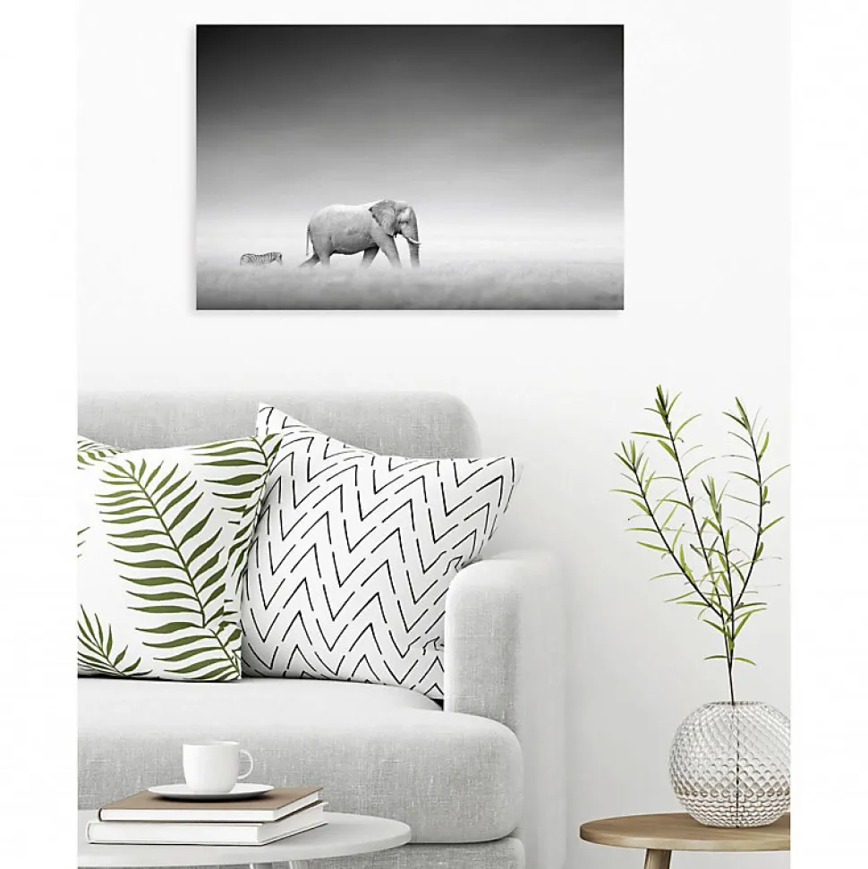 Tableau toile XXL en kit Zèbre Et Éléphant 90 x 60 cm - Toile textile sans PVC