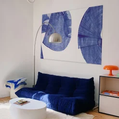 Tableau tourbillon et connexion bleu en toile imprimée, 150x90 cm