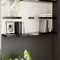 Tablette murale avec fixation invisible GoodHome Cusko noir brillant 118 cm