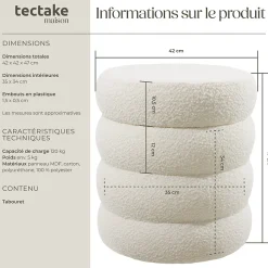Tabouret avec espace de rangement rond 42 x 42 x 47 cm