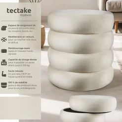 Tabouret avec espace de rangement rond 42 x 42 x 47 cm