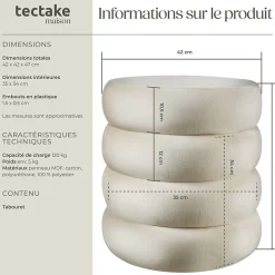 Tabouret avec espace de rangement rond 42 x 42 x 47 cm