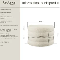 Tabouret avec espace de rangement rond 67 x 42 cm