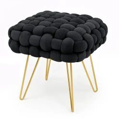 Tabouret en velours tressé rembourré 38 cm DOTTY Noir