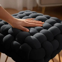 Tabouret en velours tressé rembourré 38 cm DOTTY Noir