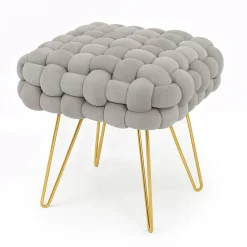 Tabouret en velours tressé rembourré 38 cm DOTTY Gris Clair